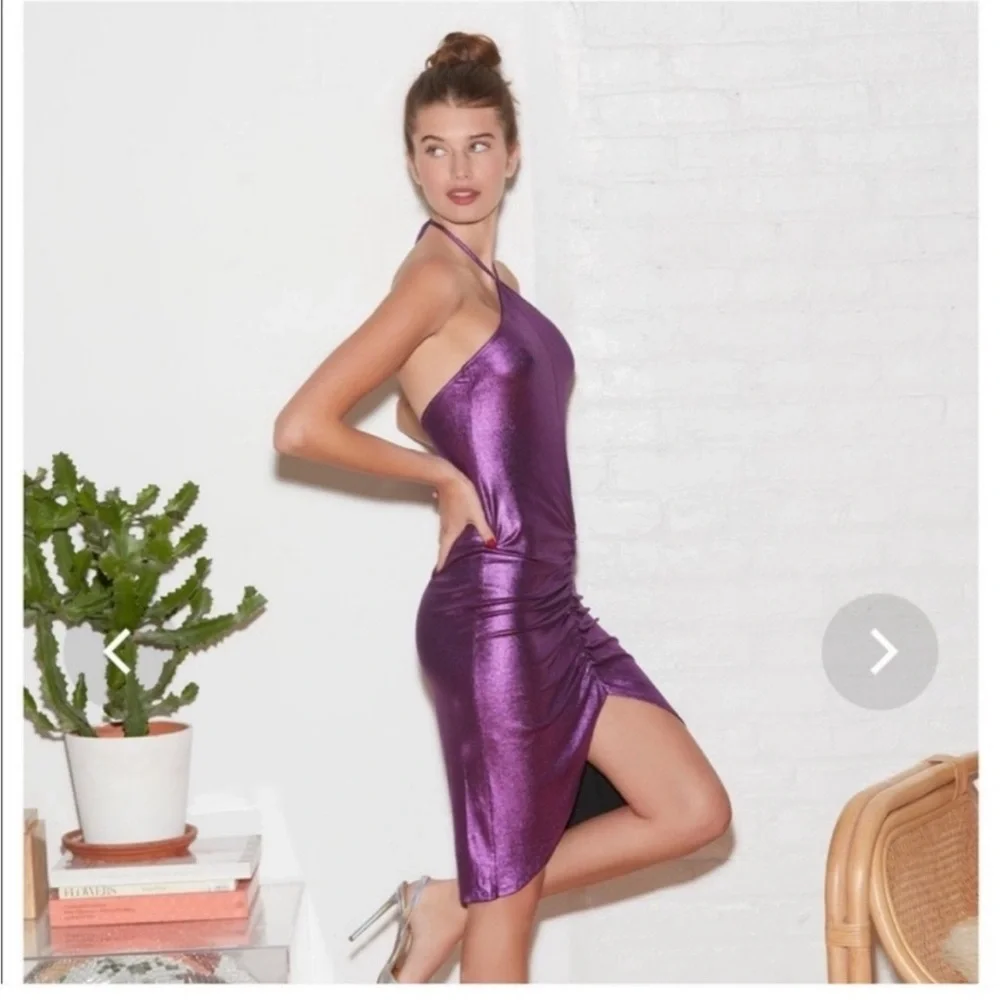 FLEUR DU MAL 💜 ruched draped liquid halter dress NWOT - Picture 7 of 8